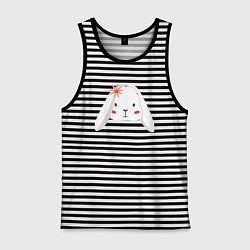 Майка мужская хлопок Зайка с цветком, цвет: черная тельняшка