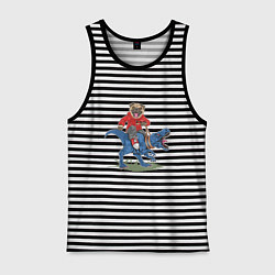 Майка мужская хлопок Мопс на динозавре, цвет: черная тельняшка