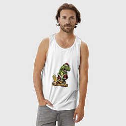 Майка мужская хлопок Рождественский динозавр, цвет: белый — фото 2