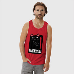Майка мужская хлопок Black cat - fuck you, цвет: красный — фото 2