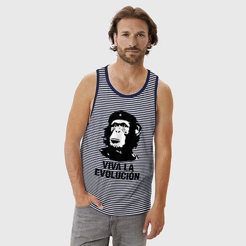Мужская майка Да здравствует эволюция / Синяя тельняшка – фото 3