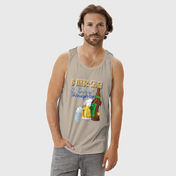 Майка мужская хлопок В пиве сила - в воде микробы, цвет: миндальный — фото 2