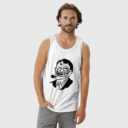 Майка мужская хлопок Тролльфейс-джентельмен, цвет: белый — фото 2