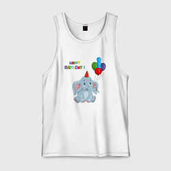 Майка мужская хлопок Слоник день рождения с шариками, цвет: белый