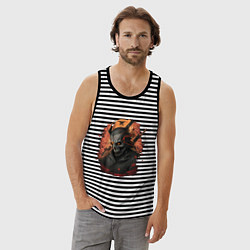 Майка мужская хлопок Череп самурая, цвет: черная тельняшка — фото 2