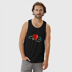 Майка мужская хлопок Здоровое сердце - стетоскоп, цвет: черный — фото 2