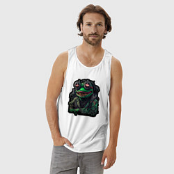Майка мужская хлопок Лягушонок Пепе киберпанк, цвет: белый — фото 2