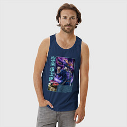 Майка мужская хлопок Джотаро и стар платинум, цвет: тёмно-синий — фото 2