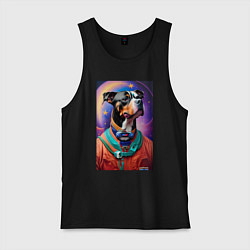 Майка мужская хлопок Питбуль космонавт - нейросеть, цвет: черный