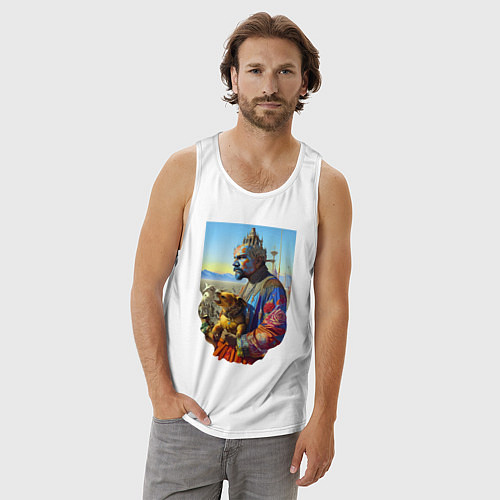 Мужская майка Ленин с собачкой - нейросеть - фантазия / Белый – фото 3