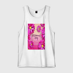 Майка мужская хлопок Цветочный стиль 8 марта, цвет: белый