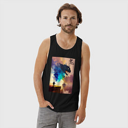 Майка мужская хлопок Демон Они - акварель, цвет: черный — фото 2