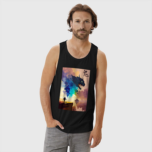 Мужская майка Демон Они - акварель / Черный – фото 3