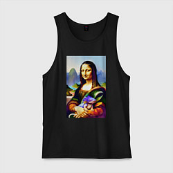 Майка мужская хлопок Mona Lisa with baby dragon, цвет: черный