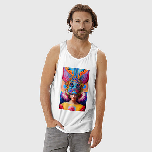 Мужская майка Girl in an art helmet - neural network / Белый – фото 3