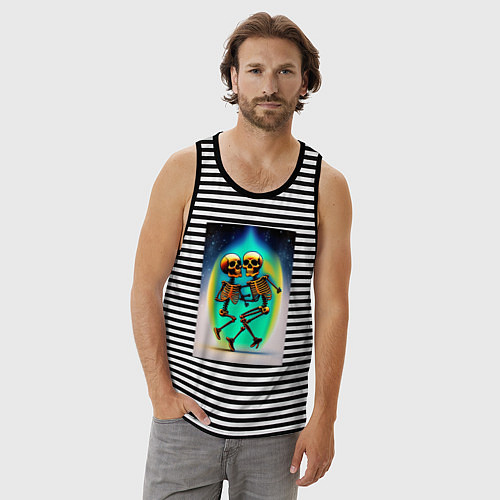 Мужская майка Танцующие скелеты / Черная тельняшка – фото 3
