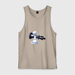 Майка мужская хлопок Черный король белая пешка, цвет: миндальный