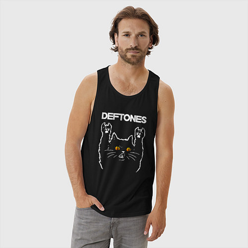 Мужская майка Deftones rock cat / Черный – фото 3