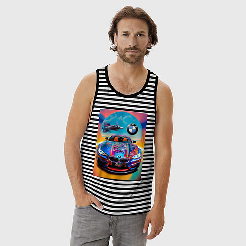 Мужская майка BMW - car - Germany / Черная тельняшка – фото 3