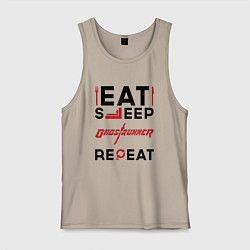 Майка мужская хлопок Надпись: eat sleep Ghostrunner repeat, цвет: миндальный