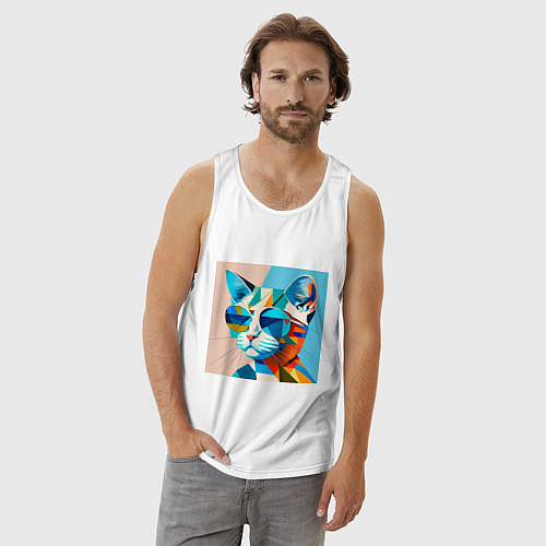 Мужская майка Кот в темных очках Пикассо / Белый – фото 3