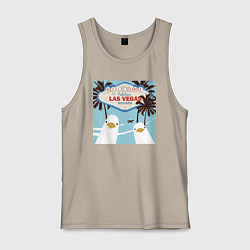 Майка мужская хлопок Чайки на курорте, цвет: миндальный