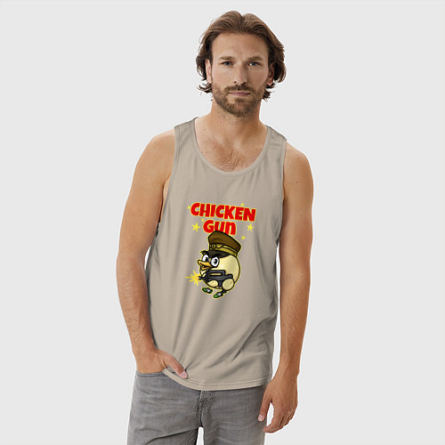 Мужская майка Chicken Gun - игра / Миндальный – фото 3