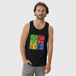 Майка мужская хлопок Цветные ретро девушки, цвет: черный — фото 2