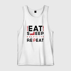 Майка мужская хлопок Надпись: eat sleep Half-Life repeat, цвет: белый