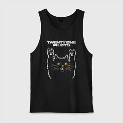 Майка мужская хлопок Twenty One Pilots rock cat, цвет: черный