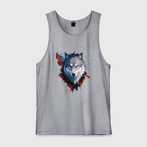 Мужская майка Голова волка - рисунок с пятнами краски / Меланж – фото 1