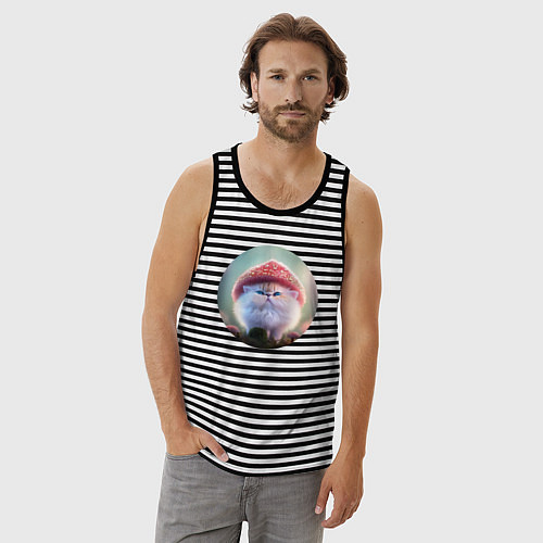 Мужская майка Котенок-гриб / Черная тельняшка – фото 3