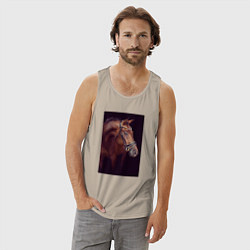 Майка мужская хлопок Лошадь во всей красе, цвет: миндальный — фото 2