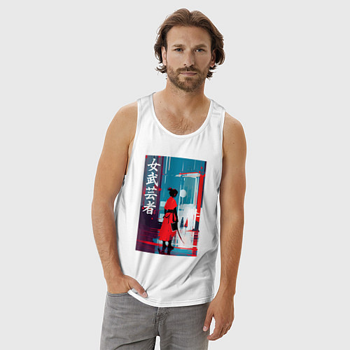 Мужская майка Онна-бугэйся - девушка-самурай - иероглифы - Япони / Белый – фото 3