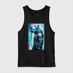 Майка мужская хлопок Rhino - cyberpunk - neural network, цвет: черный