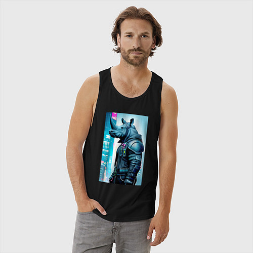 Мужская майка Rhino - cyberpunk - neural network / Черный – фото 3