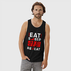 Майка мужская хлопок Надпись eat sleep Red Dead Redemption repeat, цвет: черный — фото 2