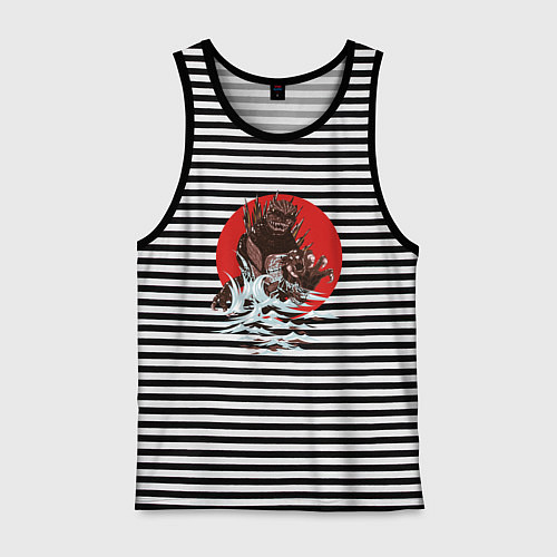 Мужская майка Годзилла и волны / Черная тельняшка – фото 1