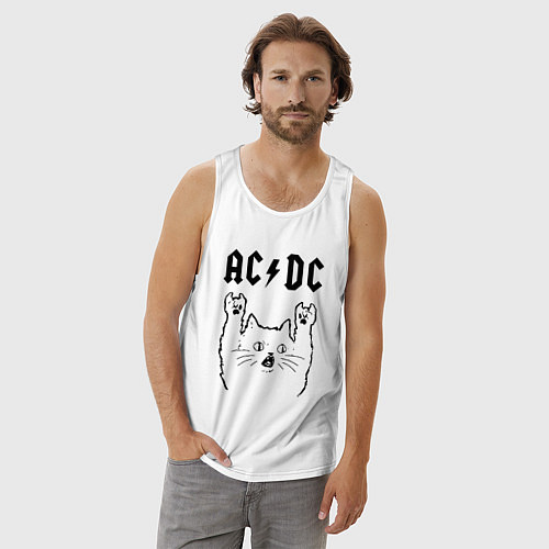 Мужская майка AC DC - rock cat / Белый – фото 3