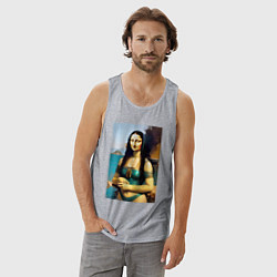 Майка мужская хлопок Мона Лиза на пляже - Биарриц - Франция, цвет: меланж — фото 2