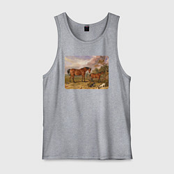 Майка мужская хлопок Две лошади и две собаки, цвет: меланж