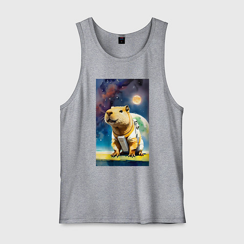 Мужская майка Capybara brave astronaut - neural network / Меланж – фото 1