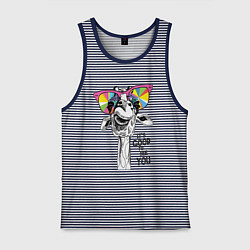 Майка мужская хлопок Жираф в цветных очках, цвет: синяя тельняшка