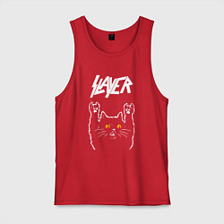 Майка мужская хлопок Slayer rock cat, цвет: красный