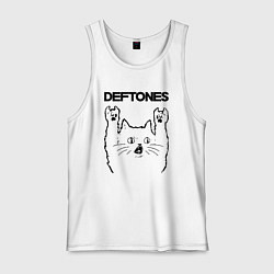 Майка мужская хлопок Deftones - rock cat, цвет: белый