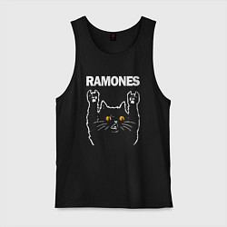 Майка мужская хлопок Ramones rock cat, цвет: черный