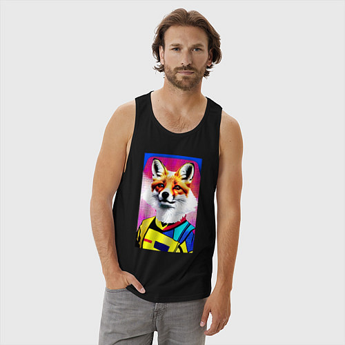 Мужская майка Fox - pop art - fashionista / Черный – фото 3