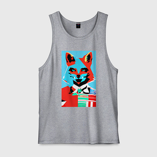 Мужская майка Морда лисы - поп-арт - нейросеть / Меланж – фото 1