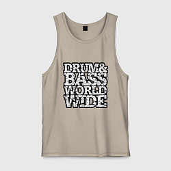 Майка мужская хлопок Drum and bass world wide, цвет: миндальный