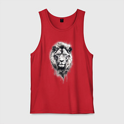 Майка мужская хлопок Голова льва рисунок карандашом, цвет: красный